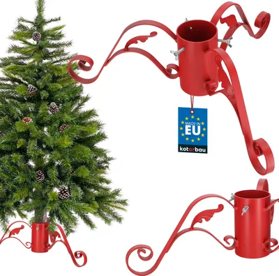 Zdjęcie produktu dla Stojak na choinkę KOTARBAU® ze stalowym zbiornikiem na wodę Stojak na choinkę czerwony Stojak na choinkę ozdobny z liśćmi Stojak na choinkę Stojak na choinkę ozdobny z liśćmi