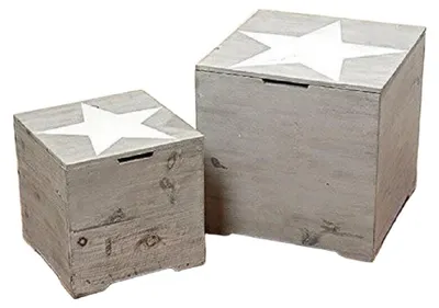 Produktbild von Aufbewahrungsbox Holz grau Stern 30x30x30 40x40x40 cm 2er Set