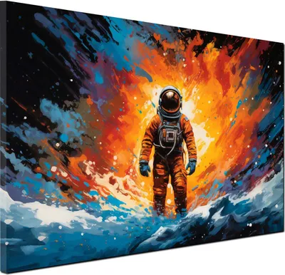 Produktbild von Astronaut Wandbild Leinwandbild abstrakt Weltraum Kunstdruck XL Wanddeko: 60x40x2cm