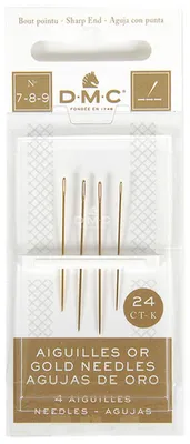 Goldene Sticknadeln, Größen 7, 8, 9, 4 Stück