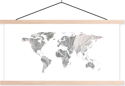 Produktbild von MuchoWow® Textilposter Weltkarte - Abstrakt - Design 60x30 cm mit holzfarbenen Rahmen - Dekoration