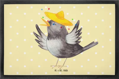 Produktbild von Mr. & Mrs. Panda Eingangsteppich Rabe Sombrero 60 x 90 cm - Gelb Pastell - Geschenk, Fussmatte, Schmutzmatte, Fußabstreifer, Spruch Positiv, fußmatte, Vögel, Elster