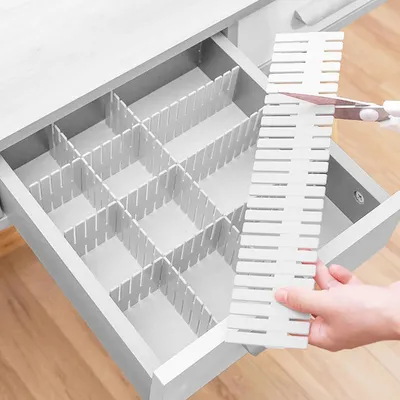 Produktbild von 16 Stück Schubladenteiler, Schubladeneinteiler, Schubladentrenner Verstellbare Schubladen Organisers Weiß Trennwände, Schubladeneinsatz für Unterwäsche, Socken, Kosmetik, Schlafzimmer, Büro