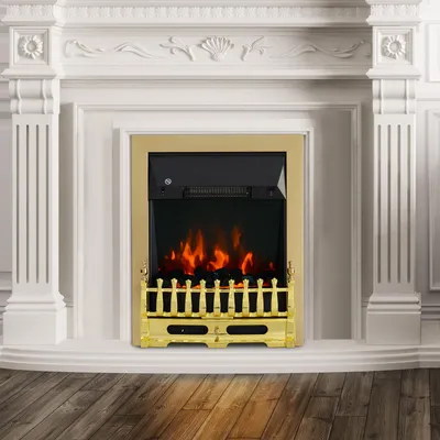 Image de Cheminée électrique avec effet de flamme LED, poêle électrique avec chauffage, cheminée décorative 1000/2000W, foyer électrique, couleur or
