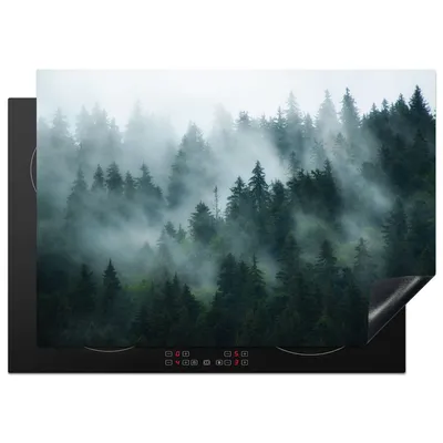 Produktbild von KitchenYeah© Herdabdeckplatte Nebel - Bäume - Wald , 75x52cm, Küche Deko, Glaskeramikkochfeld Herdabdeckung, Abdeckplatte fùr Kochfeld