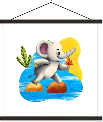 Produktbild von MuchoWow® Textilposter Elefant - Blumen - Wasser 60x60 cm mit schwarzem Rahmen - Posteraufhänger