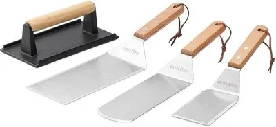 Produktbild von BBQ-Grill-Zubehör-Set – Edelstahl – Spatel, Schaber und Grillpresse – für perfekte Burger