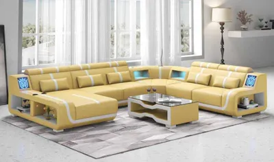 Produktbild von Wohnlandschaft XXL Sofa U Form Groß Ecksofa Ledersofa Beige Sofas