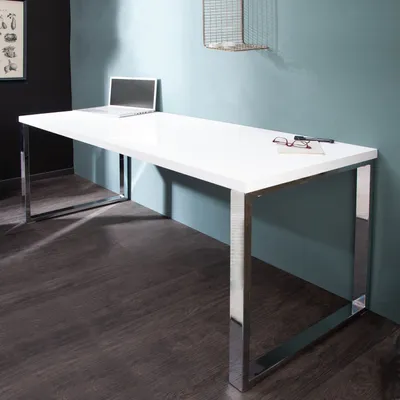 Produktbild von cagü: Design Schreibtisch [OXFORD] Weiß Hochglanz  140cm x 60cm