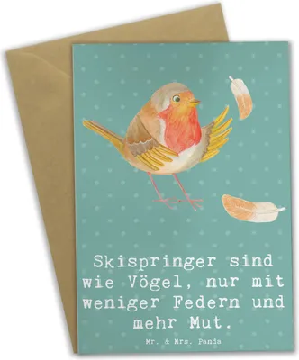 Produktbild von Mr. & Mrs. Panda Grußkarte Skispringen Mut - Meeresbrise - Geschenk, Skisport, Sprünge, neujahrskarte, Sportler, Sport, glückwunschkarten, Teamsport, Humor, Grußkarten