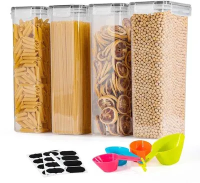 Image de Boîtes de conservation hermétiques, 2,8 L, lot de 4, sans BPA, en plastique, 24 étiquettes