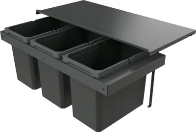 Produktbild von Naber 8013414 Abfallsammler Cox Stand-UP® 350 S/900-3 ohne Biodeckel, anthrazit, 66 (3x22) Liter / 90 cm Schrankbreite