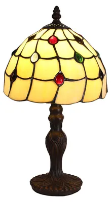 Obrázok produktu pre Tiffany – stolná lampa, vintage, výška 20 cm, s lampou s vitrážovou tienidlo