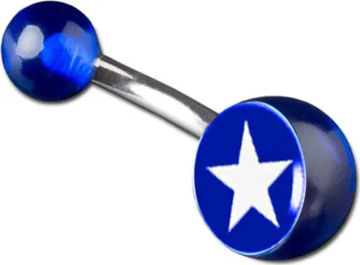 Produktbild von viva-adorno 1 Stück Bauchnabel Piercing Banane 316L Chirurgenstahl Kunststoff Kugeln verschiedene Motive Picture Logo Z382, blau / Stern