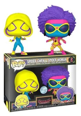 Produktbild von Funko Pop! Marvel: 2er-Pack: Spider-Man: A Across the Spider-Verse – Spider-Gwen & Spider-Woman (Blacklight-Exklusivausgabe)