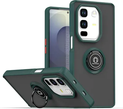 Obrázek produktu pro Pouzdro pro Infinix Note 50 Pro+ matné průsvitné TPU pouzdro s prstencovým držákem a stojánkem tmavě zelená