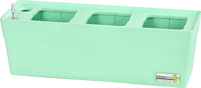 Produktbild von Greenbar® Kräuterkasten, für 3 Kräutertöpfe, mit integriertem Bewässerungssystem, für Indoor / Outdoor, 48 x 16 x 15.5 cm, Kunststoff, türkis