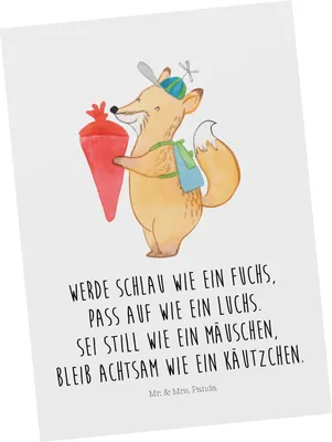 Produktbild von Mr. & Mrs. Panda Grußkarte Fuchs Schulkind - Weiß - Geschenk, bildkarte, Postkarten, Postkarte, Ansichtskarten, Lustige Sprüche, Fotokarte
