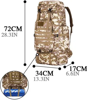 Productafbeelding van Militaire Tactische Rugzak 80L Met Grote Capaciteit, Waterdicht, Ideaal Voor Wandelen, Kamperen, Trektochten, Zwart