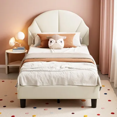 Obrázok produktu pre Detská postel INONEFT 90x200 cm, postel s čalúneným čelom v štýle princeznej, s nastaviteľnou výškou čela, jednolôžková posteľ pre dievčatá, materiál: zamat, bez matraca, farba: biela