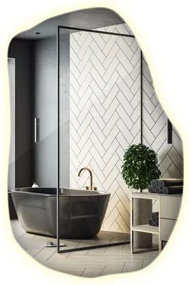 Produktbild von LED Badspiegel unregelmäßig 70 x 45,5 cm – Badezimmerspiegel mit Beleuchtung, neutralweiß 4000K, moderner Design Spiegel, energiesparend