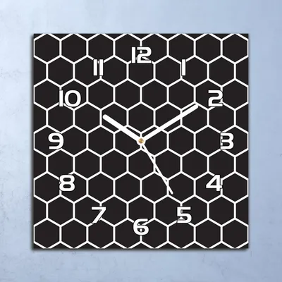 Produktbild von Deko Glasuhr Wanduhr 30x30 Schwarz-weiße Wabe Quarz Küchenuhr Bürouhr