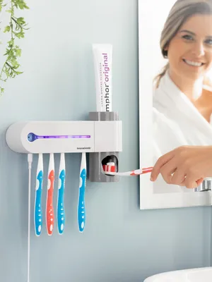 Produktbild von Sterylizator UV do szczoteczek do zębów z uchwytem na pastę i dozownikiem Smiluv InnovaGoods