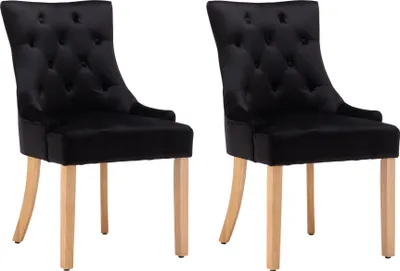 Produktbild von Möbilia Polsterstuhl 2er Set | Knopfheftung | Bezug Samt | Beine Hevea-Holz | B 56 x T 63 x H 91 cm | schwarz - natur | 30020001 | Serie STUHL