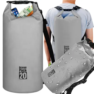 Obrázek produktu pro Batoh Dry Bag 20L, batoh nepromokavý, ramenní popruhy, taška na kajak, loď, rybaření, rafting, zimní turistika, kempování, šedá Retoo