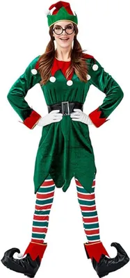 Produktbild von Damen Weihnachtself Kostüm Erwachsene Elfen Kostüme für Xmas Karneval Cosplay, Stil 2, 80% Polyethylen, L