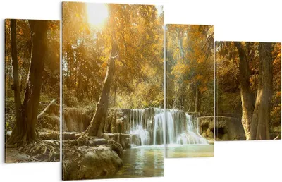 Produktbild von Bild auf Leinwand - Leinwandbild - Park Wasserfall Wasser - 120x70cm - Wand Bild - Wanddeko - Leinwanddruck - Bilder - Kunstdruck - Wanddekoration - Leinwand bilder - Wandkunst - DL120x70-3789