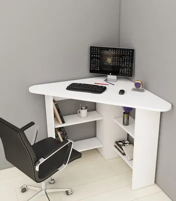 Produktbild von skye-decor Eckschreibtisch, Weiß, 80 x 73,8 x 80 cm, aus 18mm melaminbeschichteter Spanplatte, mit Regalen & wandmontierbar, Modern