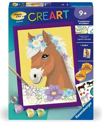 Produktbild von Malen nach Zahlen Set, CreArt Kids, 18x24cm, Pferdeblume, Ab 7 Jahren, Inklusive Rahmen