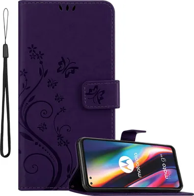 Produktbild von Cadorabo Hülle für Motorola MOTO G 5G PLUS in FLORAL DUNKEL LILA Schutzhülle im Blumen Design mit Magnetverschluss, Standfunktion und Kartenfächern Flip Case Flower Cover Etui Handy Klapp Hülle Book Tasche