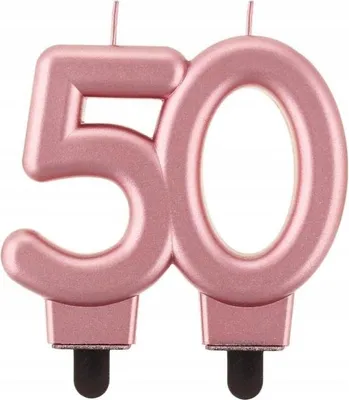 Image de Bougie d'anniversaire numéro 50, rose métallique et or, 8 cm