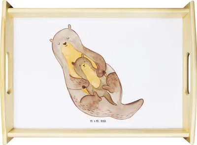 Produktbild von Mr. & Mrs. Panda tablett holz Otter Kind - Weiß - Geschenk, Serviertablett, Baby, betttablett, Mama, Familie, Mutter, Sofa, sofatablett, Sohn