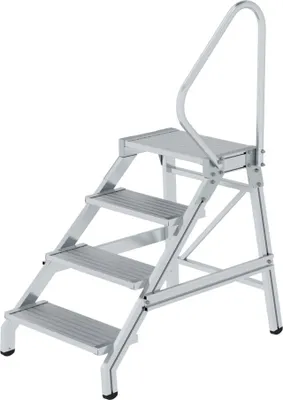 Produktbild von Montagetritt mit Handlauf | 4 Stufen | Aluminium geriffelt | Rutschfeste Kunststoffschuhe