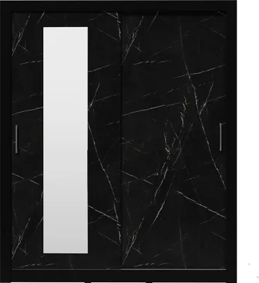 Produktbild von Furniture24 Kleiderschrank 180x215x60 cm INBOX 180BR Schwebetürenschrank Schrank Schibetür 2 Kleidestangen Spiegel Schwarzer marmor
