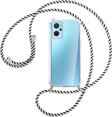 Produktbild von Handykette Backcover-Schutzhülle mit Band (Metall silberfarben) für Realme 9i - schwarz/weiß gestreift