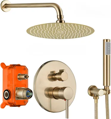Produktbild von Gold Unterputz Duscharmatur Set 30x30cm Regendusche Kopf Brause Duschsystem Brausearmaturenset