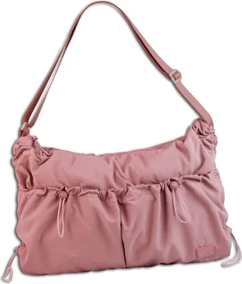 A studio shot of a pink Bench handbag.