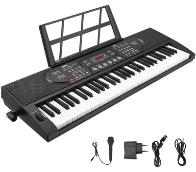 Obrázok produktu pre 61-tónová, prenosná elektronická klaviatúra s mikrofónom a hudobnými nálepkami