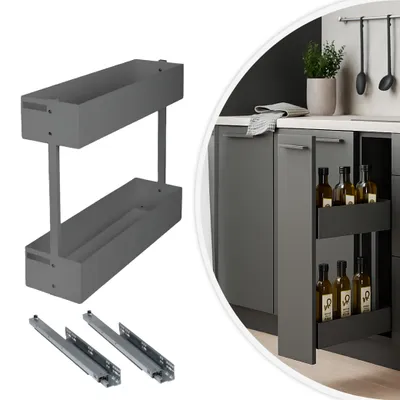 Image de Coulisse d'armoire Cuisine gauche 2 étages 200mm Softclose WOPLUS Anthracite