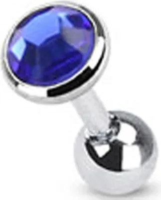 Produktbild von Tragus Helix Cartilage Ohr Piercing Zirkonia Stecker Barbell Kristalle Chirurgenstahl Autiga® silber-blau Kugel Ø 4 mm