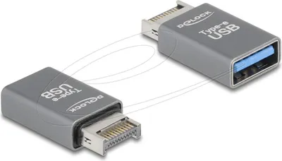 Produktbild von Delock - USB-Adapter - 20-polig USB Typ E (M) Taste A zu USB Typ A (W) - 5 V - 3 A - bis zu 10 Gbps Datentransferrate - Grau