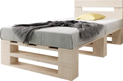 Produktbild von Palettenbett mit Kopfteil 100x200cm mit Schubladen Natur