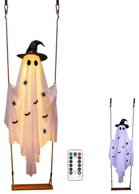 Halloween-Geist auf Schaukel, LED-Außendekoration mit Fernbedienung