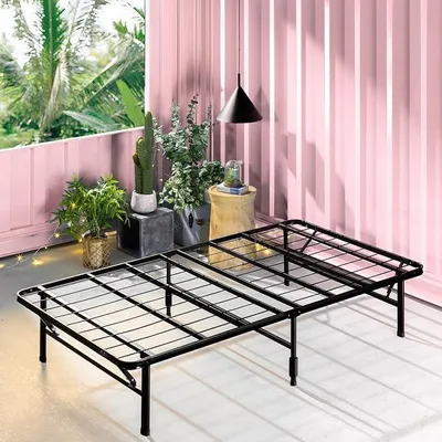 Image de Lit rabattable SmartBase 90 x 190 cm - Hauteur 35 cm - Idéal comme lit d'appoint - Avec espace de rangement sous le lit - Structure en métal - Noir
