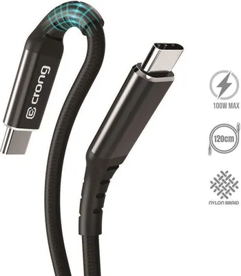 Produktbild von Crong Armor Link - 100W PD 5A USB-C zu USB-C 120cm Kabel (schwarz)