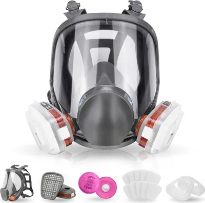 Image de Masque de protection respiratoire intégral avec filtre et kit d'accessoires, pour le soudage, la pulvérisation, le meulage